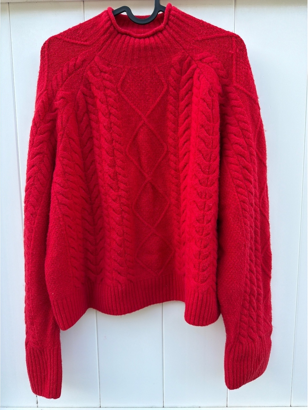 J.Crew Women's Size M Red Cable Knit Alpaca Merino Wool Mock Neck Sweater
